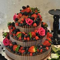 Chocolate and fruit wedding cake