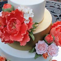 Coral & Gold Wedding Cake