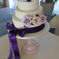 Purple and Lilac Wedding Cake with Bow