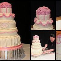 Ivory and pink wedding cake
