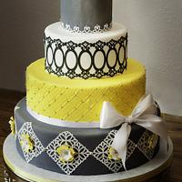 Grey and yellow wedding cake