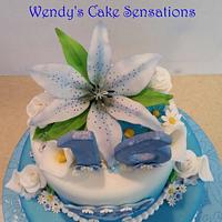Blue Lily Flower 16th Birthday Cake