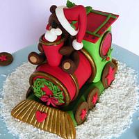 Christmas train and bears cake