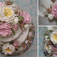 English Roses & Peonies Wedding Cake