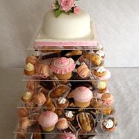 Birthday cake and dessert tower