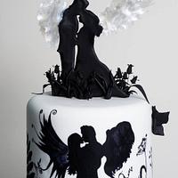 Black and white hand painted fairy wedding cake - Squires Exhibition 2014