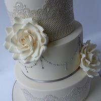 Ivory and Silver wedding cake