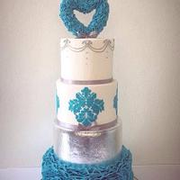 Love bird ruffle wedding cake