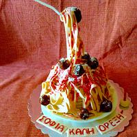 Spaghetti and meatballs cake