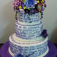 Purple and white wedding cake