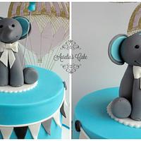 Blue and Grey First Birthday Cake