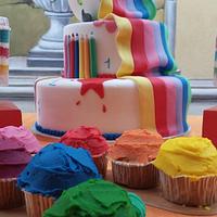 Rainbow Cake & Sweet Table