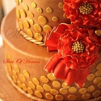 Antique Gold & Red Wedding Cake