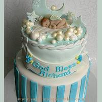 Baby Blue Sleeping Angel Christening Cake ~