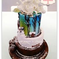 Winter winter here we come, winter wedding anniversary  theme cake