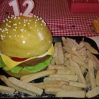 Burger cake with cookie fries
