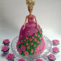 Doll Cake and Mini Rose Cupcakes
