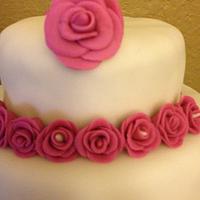 2 Tier Pink Roses Wedding Cake