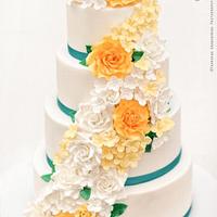 Cascading Rose Wedding Cake