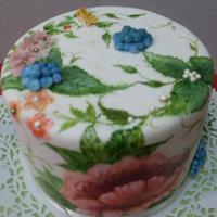 hand painted cake - peonies