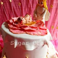 'Pink, white and Gold' Girl's  Christening cake 