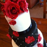 Black & White Wedding Cake with Sugar Roses