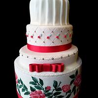 Wedding cake  with rose hand painted ♥