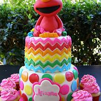 Elmo "Chevron/Polka Dot" Cake!