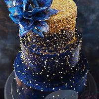 Dark Blue And Gold Sparkle Cake