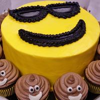 Smiley face cake with poo cupcakes (LOL)