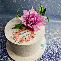 Velvet cake with handmade wafer paper flower
