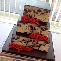 Square 3 Tier Skull Airbrushed Wedding Cake