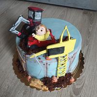 cake with excavator, truck with crane