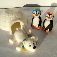 polar bear and penguins cake topper