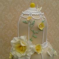 Lemon Tea Rose Bird cage Wedding cake