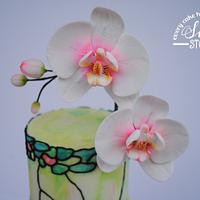 Stained glass cake with moth orchid