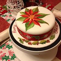 Hand painted poinsettia cake