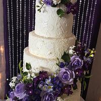 Purple and Lace Wedding Cake