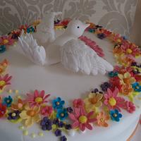 Dove in a ring of flowers - Confirmation cake