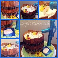 Wooden tub baby shower cake