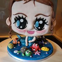 chibi mermaid birthday cake