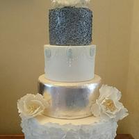 Silver sparkling wedding cake 