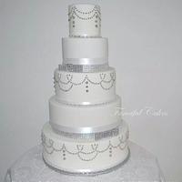 5 tier vintage bling wedding cake