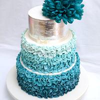 Teal Ruffles Wedding Cake!