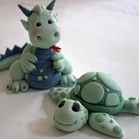 Gumpaste Dragon and Turtle