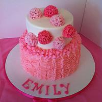 Pom Pom Flowers and Ruffles Birthday Cake