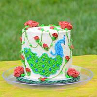 Gorgeous Peacock themed wedding anniversary cake 