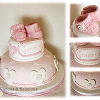 Pink snow & soft wool chistening cake