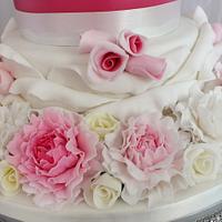 Pretty in Pink Peony and Rose Wedding Cake