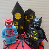 Batman and Spiderman lego cake